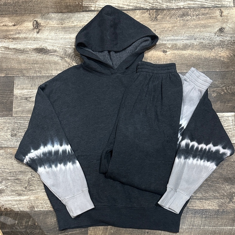 PINK Victoria's Secret Black and Gray Tie-Dye Hoodie